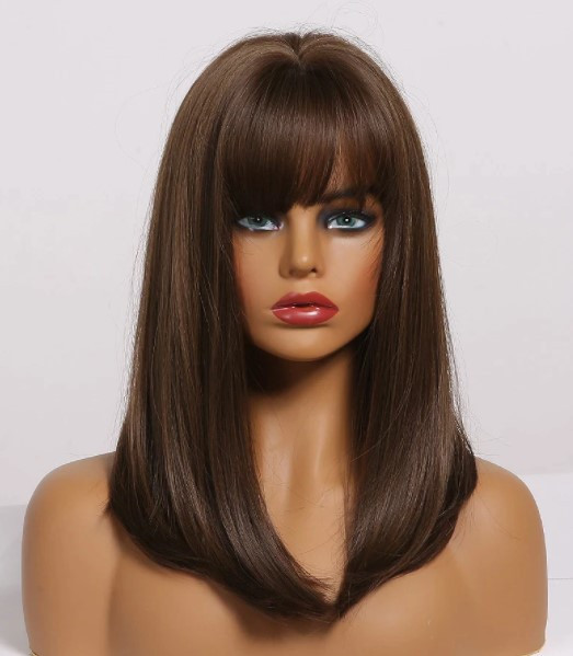 Перука коричнева пряма з чубом середньої довжини, фото 1