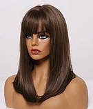 Перука коричнева пряма з чубом середньої довжини, фото 3