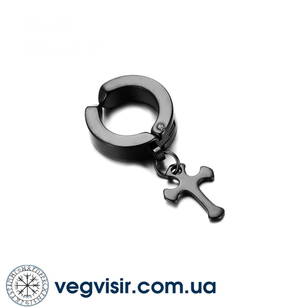 Модні чоловічі сережки-кліпси з хрестом на одне вухо готичні панк без проколу сережка