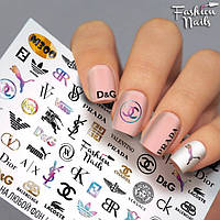 Слайдер-дизайн для ногтей Логотипы Известных Брендов Наклейки для ногтей Бренды, Prada, Versace, Dior М300
