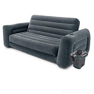 Надувний диван Intex 66552 - 3, 203 х 224 х 66 див. Флокированний диван трансформер 2 в 1, з електричним