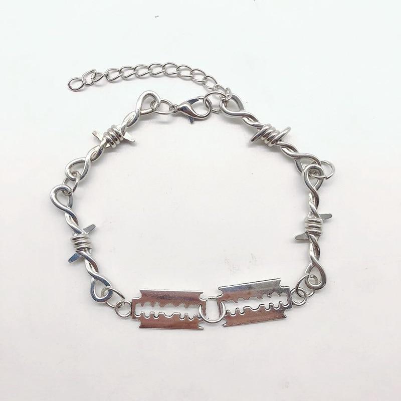 Браслет леза і колючий дріт з лезом із маленьким дротом стальний срібний колір, фото 1