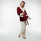 Тепла плюшева піжама з коміром. Короткий Жакет і штани. Колір: бордо і молочний, фото 2