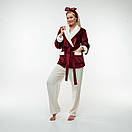 Тепла плюшева піжама з коміром. Короткий Жакет і штани. Колір: бордо і молочний, фото 5