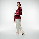 Тепла плюшева піжама з коміром. Короткий Жакет і штани. Колір: бордо і молочний, фото 3