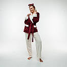 Тепла плюшева піжама з коміром. Короткий Жакет і штани. Колір: бордо і молочний, фото 4