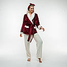 Тепла плюшева піжама з коміром. Короткий Жакет і штани. Колір: бордо і молочний, фото 7