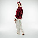 Тепла плюшева піжама з коміром. Короткий Жакет і штани. Колір: бордо і молочний, фото 8