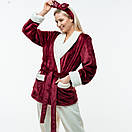 Тепла плюшева піжама з коміром. Короткий Жакет і штани. Колір: бордо і молочний, фото 10