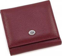 Маленький бордовый женский кожаный кошелек с монетницей на кнопке ST Leather
