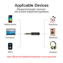 Адаптер Audio 2.5 мм-3.5мм Vention M/F gold-plated Black (BFBB0), фото 3