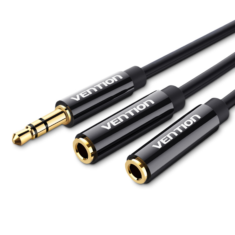 Кабель Audio 3.5 мм-3.5 мм Vention F/2xM TPE Jaket headset+earphone 0.3 m Black (BBSBY)