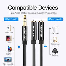 Кабель Audio 3.5 мм-3.5 мм Vention F/2xM TPE Jaket headset+earphone 0.3 m Black (BBSBY), фото 5