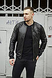 Бомбер чоловічий шкіряний чорний класичний. Фото в живу, фото 4