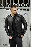 Бомбер чоловічий шкіряний чорний класичний. Фото в живу, фото 2