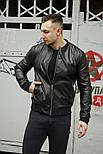 Бомбер чоловічий шкіряний чорний класичний. Фото в живу, фото 3