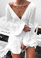 Женская пляжная туника платье с широкими рукавами в белом цвете (р. S-L) 6825702