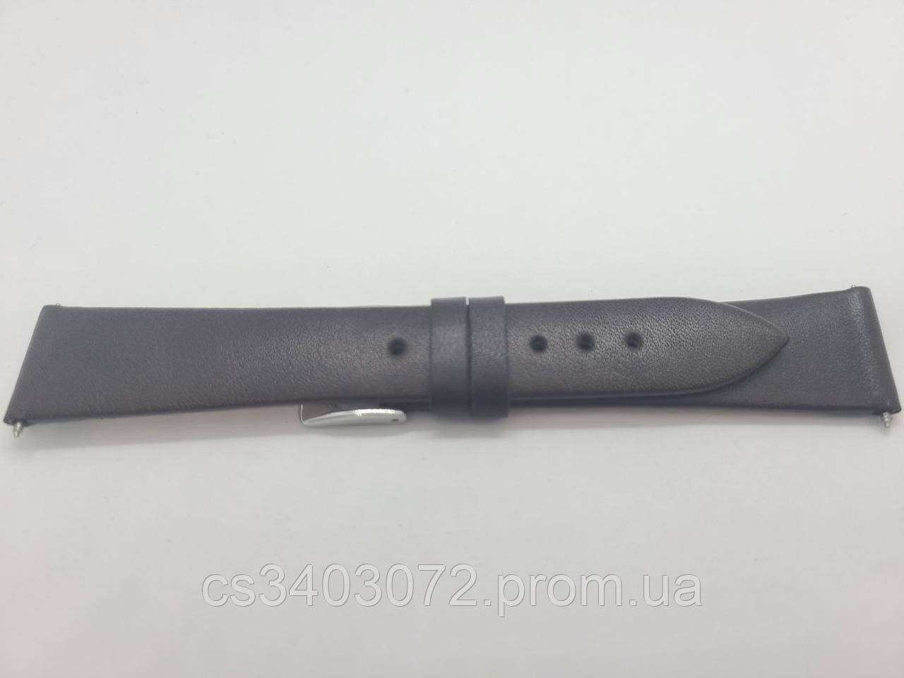 Темно коричневий гладкий шкіряний ремінець для наручних годин 20 мм (16 мм)