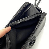 Жіноча прямокутна сумка крос-боді на широкому ремені чорна, фото 3