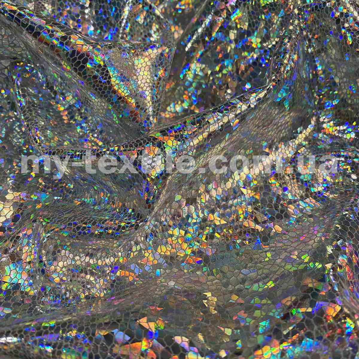 Тканина Диско Срібло на білому Голограма, фото 1