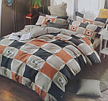 Комплект постільної білизни Ромби Оранжево - сірого кольору тканина Полисатин, фото 3