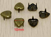 Заклепки сердечки, крабики 25 шт бронза №5, 10 мм