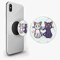 Попсокет (Popsockets) держатель для смартфона Луна Кошки Сейлор Мун (anime Sailor Moon Cats) (8754-2849) Черный