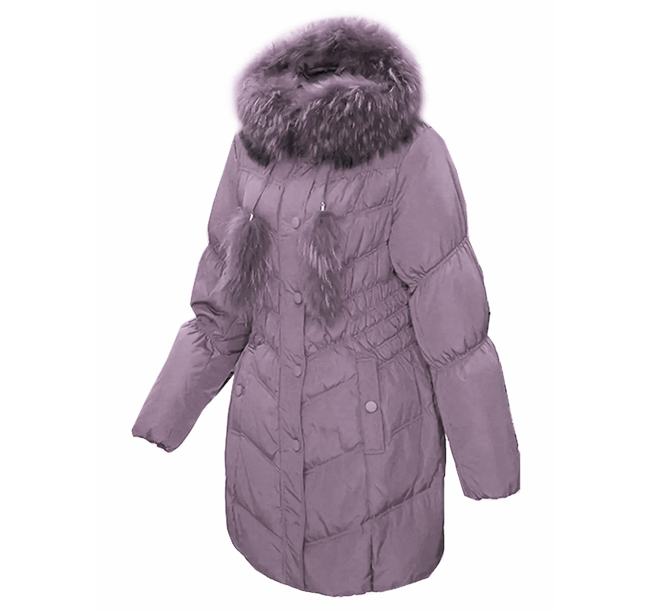 Пуховик пальто жіночий, натуральний пух, натуральне хутро, капюшон Mirage Гліцинія, фото 1