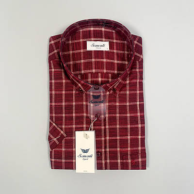Сорочка в карту бордова з коротким рукавом М-XXL 209, бордо, M