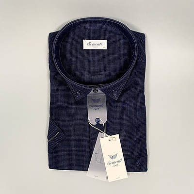 Сорочка чоловіча темно-синя з коротким рукавом S-XXL 211, темно-синя, M