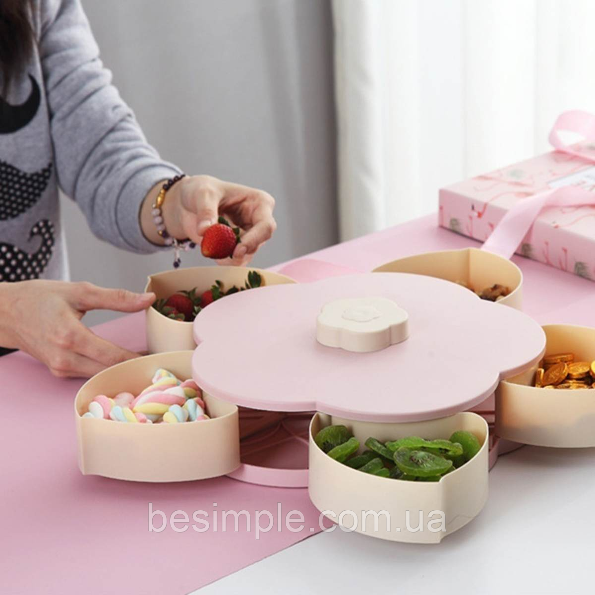 Менажница тарелка для закусок Flower Candy Box, Розовая / Конфетница - фото 9 - id-p1379543013