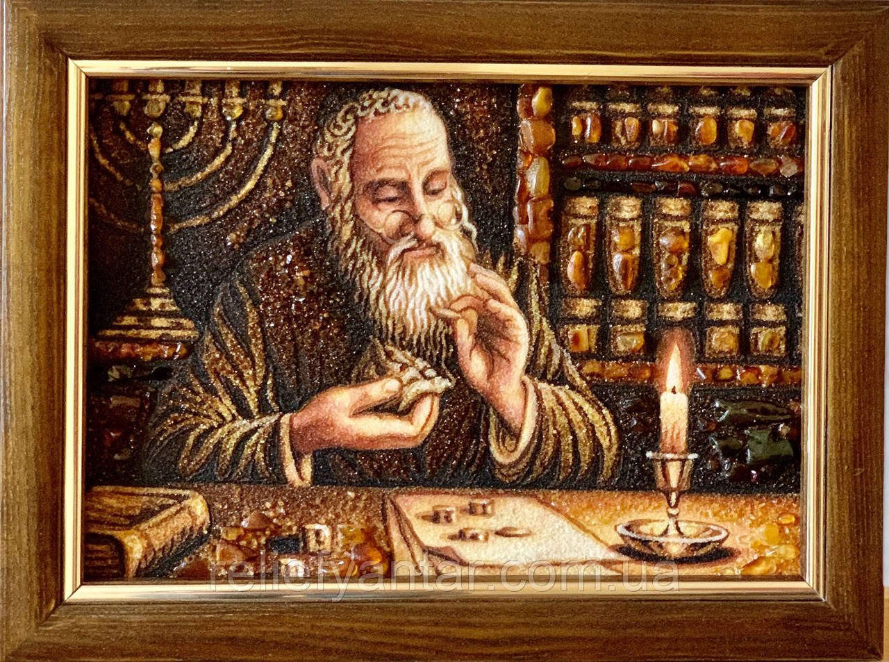 " Еврей з монетами " картина з бурштину 20*30 см