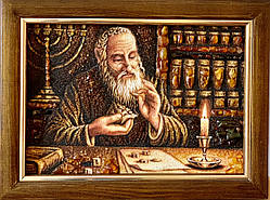 " Еврей з монетами " картина з бурштину 20*30 см