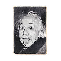 Деревянный постер "Albert Einstein. Альберт Эйнштейн. Черно-белый портрет"