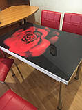 Розкладний стіл обідній кухонний комплект стіл і стільці 3D малюнок 3д "Червона троянда" ДСП скло 70*110 Лотос-М, фото 3