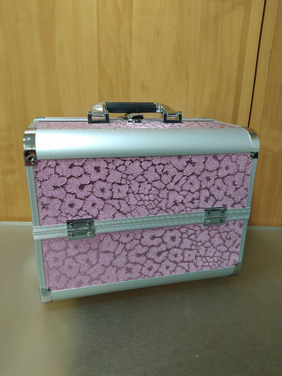 Алюмінієвий кейс для косметики з висувними полками 2629, рожеве сяйво