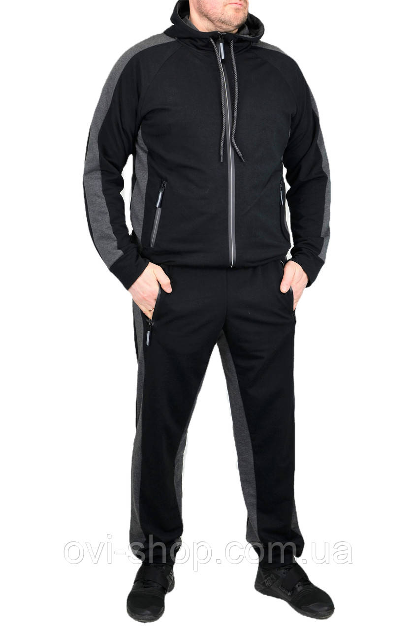 Чорний трикотажний спортивний костюм чоловічий, фото 1