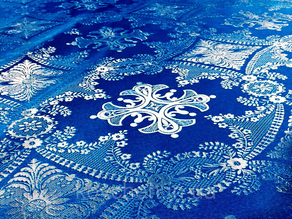 Шовкова церковна тканина Олександрійський хрест синій з сріблом