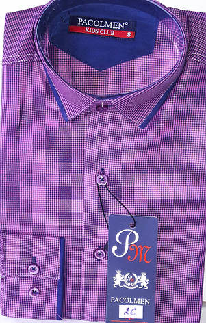 Сорочка дитяча з довгим рукавом dd-0026 Pacolmen бузкова приталені в клітку, фото 1