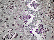 Шовкова церковна тканина Елеон біло фіолетовий з сріблом