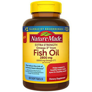 Nature Made Extra Strength Fish Oil 2800 mg суперконцентрований риб'ячий жир 2000 мг Омега-3 на порцію, 60 ЖК