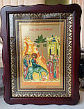 Аналойна ікона Свята Трійця Двонадесяті свята у фігурному кіоті,розмір кіота 32*42,лик 20*30, 24 сюжетів., фото 4