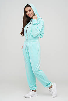 М'ятний велюровий костюм кофта кроп-топ і штани