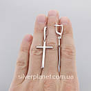 Срібні сережки підвіски висячі. Сережки хрестики без каменів срібло 925 - покриття родій., фото 4