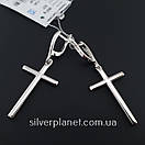 Срібні сережки підвіски висячі. Сережки хрестики без каменів срібло 925 - покриття родій., фото 8