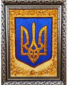 Тризуб великий настінний Герб України з бурштину в подарунок керівнику