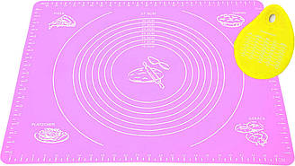 Комплект силіконовий антипригарний килимок для випічки і розкочування тіста і ніж скребок (n-898)