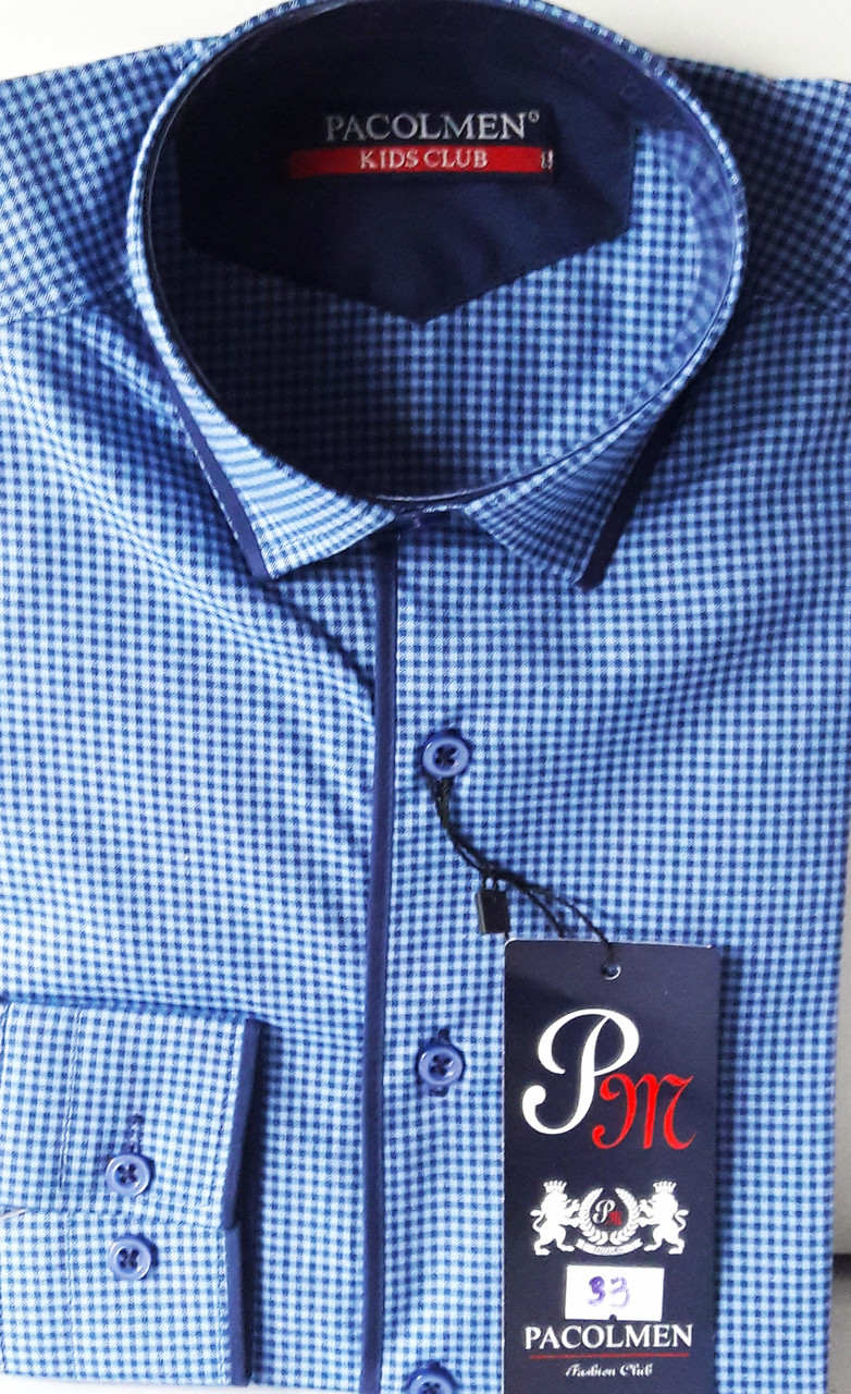 Сорочка дитяча з довгим рукавом dd-0033 Pacolmen синя приталені в клітку
