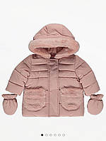 Куртка розовая с подкладкой из искусственного меха и варежки George р.68см (3-6мес)