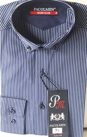 Сорочка дитяча з довгим рукавом dd-0034 Pacolmen синя приталені, фото 1